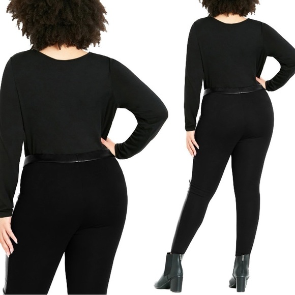 Evans Faux Leather and Ponte Knit Black Trouser Leggings (D97.5) - Picture 2 of 6